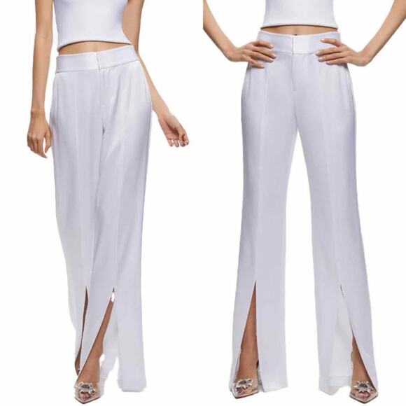 Alice + Olivia Jody Satin High-Waist Slit Front Pant White Size US 2 - Picture 2 of 13